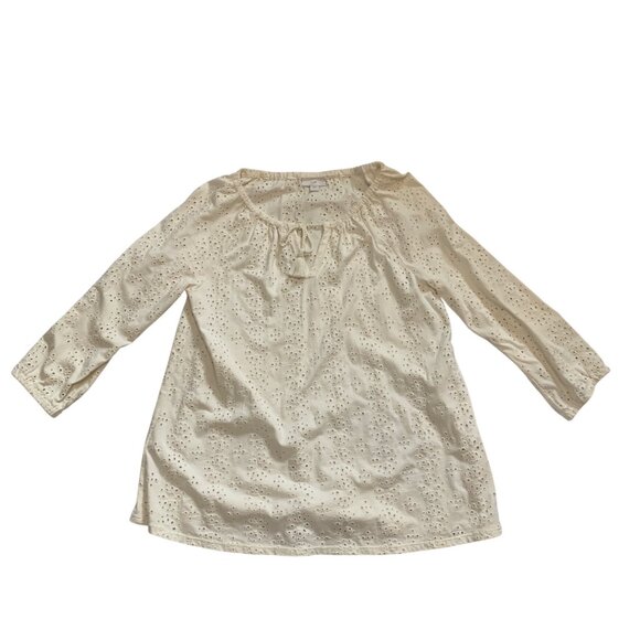 J. Jill Lace Eyelet Tie Front Tunic 3/4 Sleeves Sz Small White Coastal Boho - Picture 2 of 7